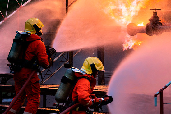 firefighters putting out the fire.